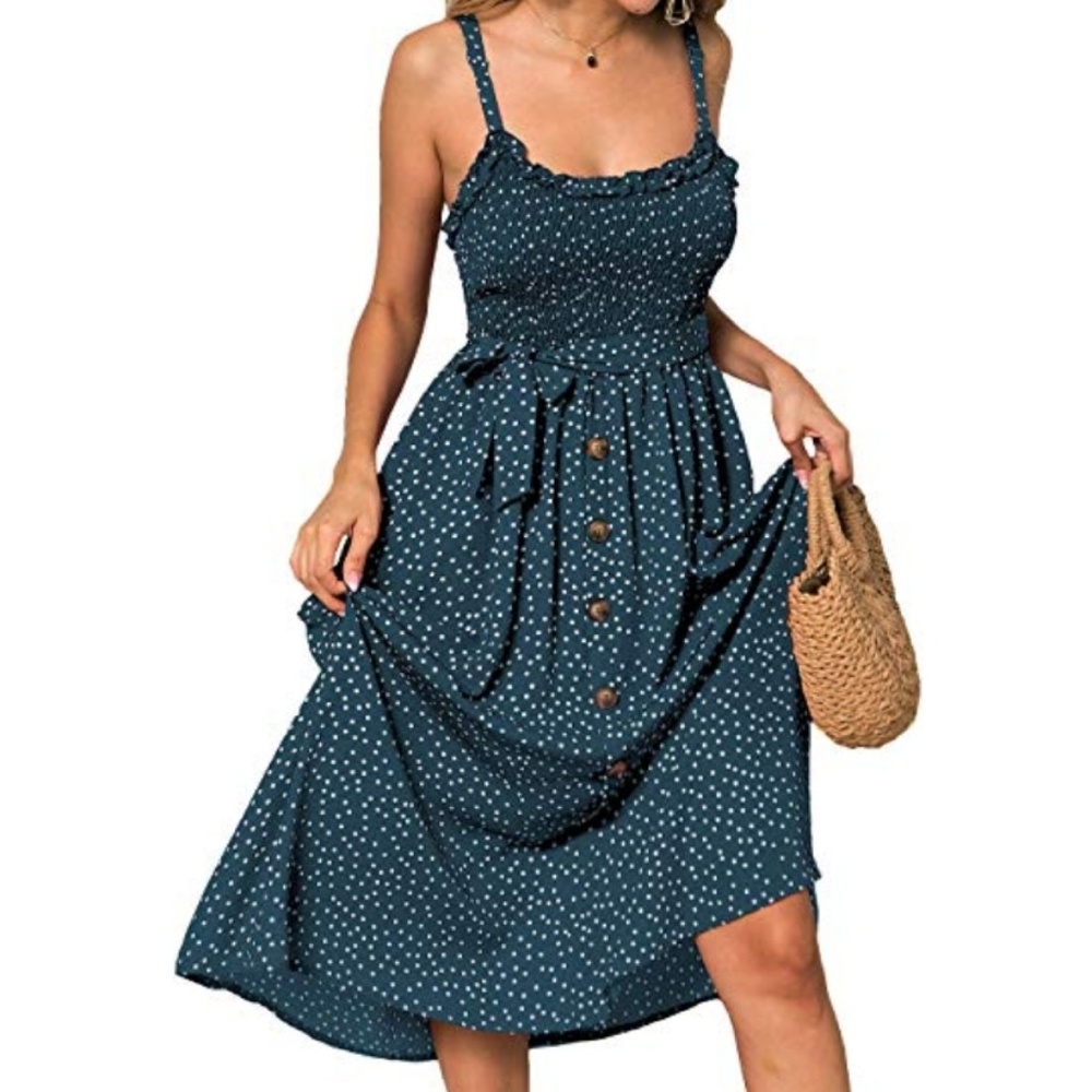 Smocked Dress Polka Dot Button